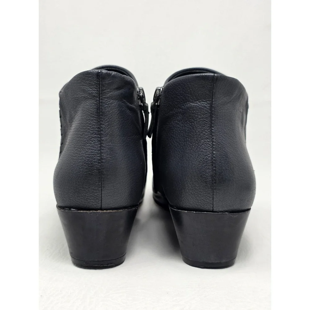 Naked Feet Peony Womens Navy Blue Leather Woven Ankle Boots Booties Size 8M